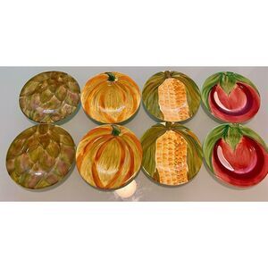 Set of 8 Pfaltzgraff Central Market Plates 8”Artichoke, Corn, Pumpkin Tomato